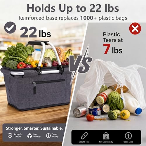 Picnic Basket, SIYUAN Collapsible Shopping Basketwith Lid 27L Large Market Basket with HandlesReusable Folding Grocery Basket Insulated CoolerBag for Picnic Travel, Black by SIYUAN - Used condition - Image 5