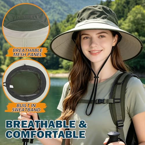 Image of Wide Brim Sun Bucket Hat, Waterproof Boonie Hat for Men & Women | UPF 50+ UV Protection, Adjustable Fit, Chin Strap & Sweatband, Foldable Durable for Fishing Hiking Garden Beach
