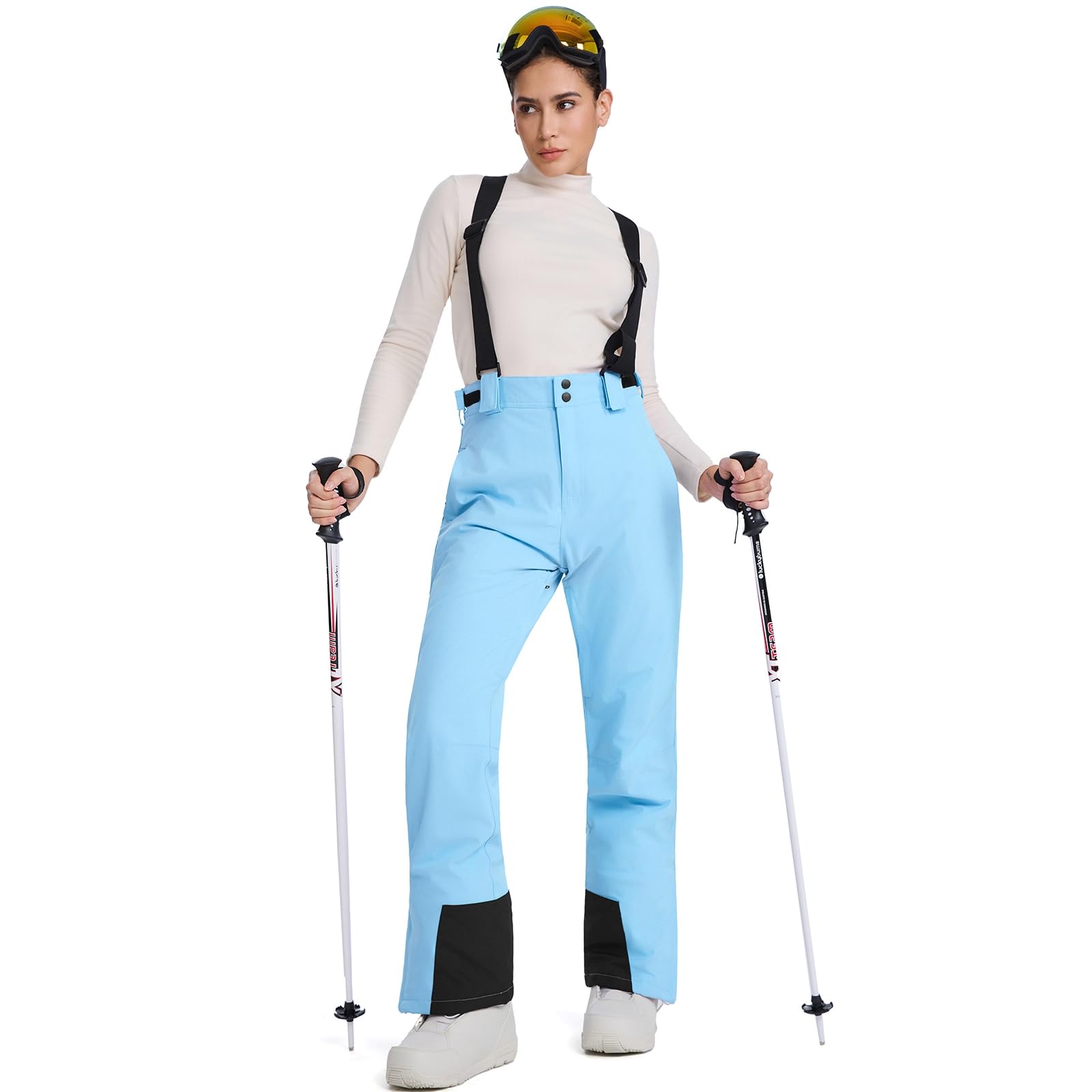 HOTIAN Damen Skihose Hosenträgerhose Snowboardhose Damen Winter Warm Wasserdicht Winddicht Abnehmbare Skilanglaufhose Thermohose Wanderhose Blue M