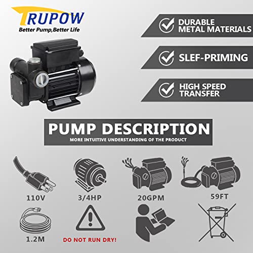 Image of Trupow 110V AC 20GPM Electric Self-priming Diesel Kerosene Oil Fuel Transfer Extractor Pump