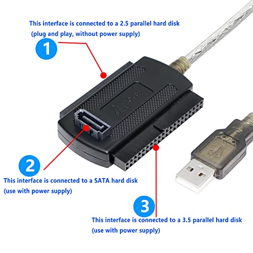 Image of SinLoon USB to SATA IDE Converter Cable Adapter USB 2.0 to 2.5 /3.5 /5.25in IDE and SATA Adapter Cable for Personal Computer, Laptop, DVD Player (1.8FT, Silver, Black)