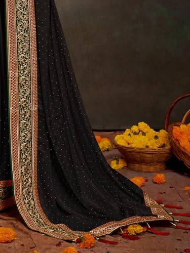 Image of AKHILAM Women's Pink Satin Silk Embroidered Saree with Unstitched Blouse Piece (SANCHI3001 SUM Parent)