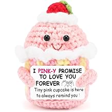 AHONEY Valentine Day Gifts for Girlfriend Couples Wife Boyfriend, Pinky Promise Crochet Valentines Basket Stuffer Friendship Birthday Gift Idea for Best Friend Pink Things Home Decor Doll Ornaments