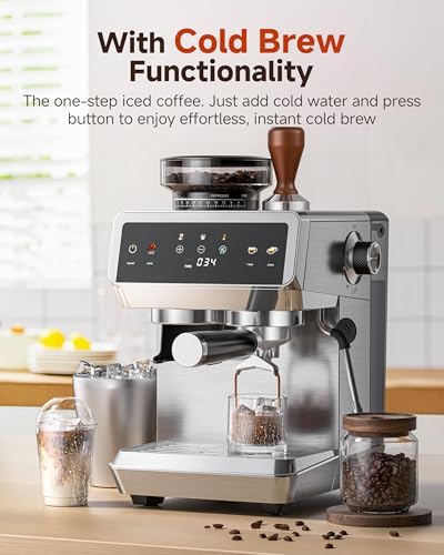 AMZCHEF Espresso Machine With Grinder, Temp Control, 44 Grind Settings - 4