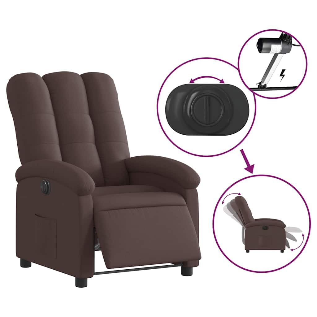 Poltrona relax elettrica in tessuto marrone scuro con poggiapiedi e schienale, sedia imbottita per soggiorno e camera da letto, comoda sedia con braccioli con imbottitura stabile ed elettrica