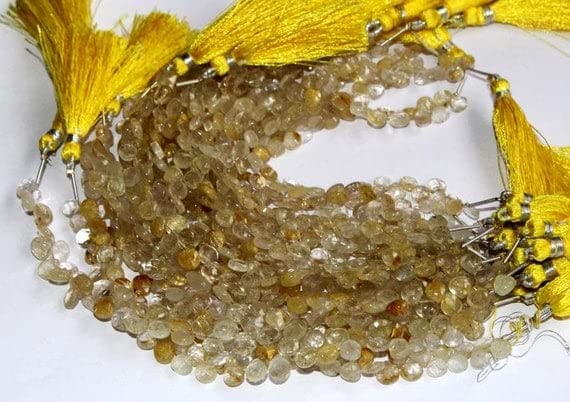 Quartz rutilé doré naturel facetté en cœur pour bijoux haut de gamme