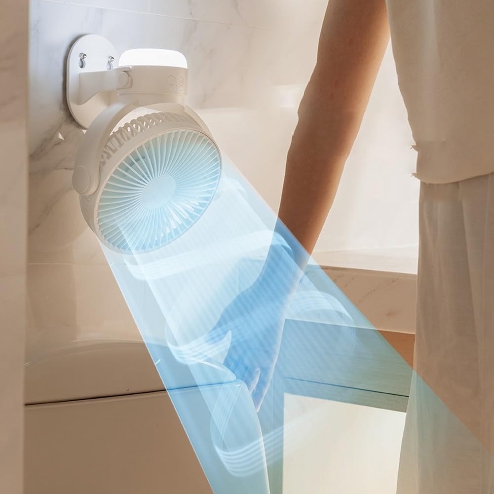 Zoegneer Ventilateur mural rechargeable et portable avec inclinaison réglable pour cuisine, salle de bain, dortoir
