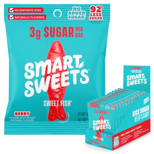 Image of SmartSweets Sweet Fish, Low Sugar Gummy Candy, 1.8oz Bags, 12 Pack
