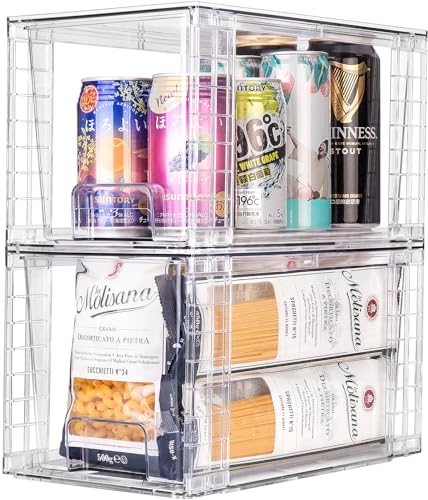 Image of Zero Zoo 2Pack Large Stackable Kitchen Storage Drawers, Clear Foods Organizer Bins with Handles, Easily Assemble for Bathroom, Kitchen, Pantry, Cabinet, Closet(XL-Down Handle)