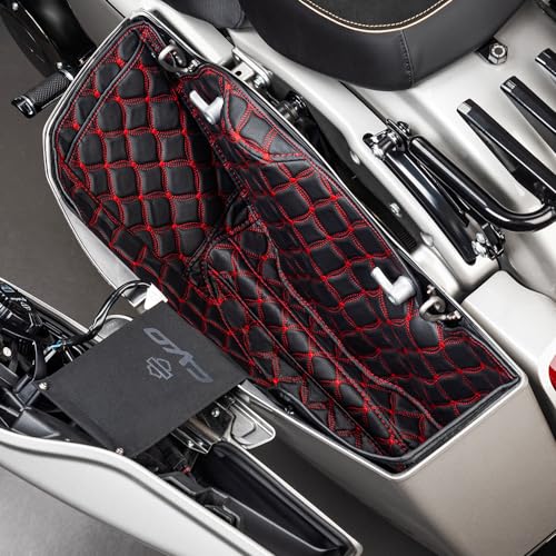 Advanblack Custom Saddlebag Liners para Harley CVO 2023–2025, Road Glide FLTRX y Street Glide FLHX – Forros de Cuero Sintético Premium con Bolsillo de Almacenamiento (Costura Roja) miniatura 2