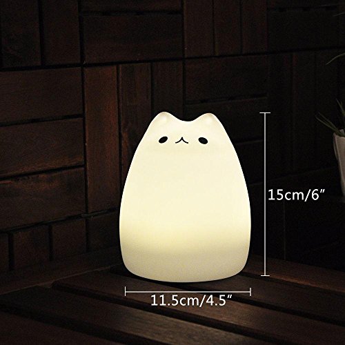 Umiwe Cute Kitty LED Children Night Light Kids Silicone Cat Lamp 8 Single Colors and 7-Color Flashing USB Rechargeable Lighting, Warm White Light - Thumbnail 3