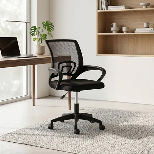 Image of Royaloak Aero Mesh Medium Back Office Chair | Ergonomic Study Chair with Breathable Nylon Mesh, Cushioned Seat & Height Adjustment | 360 Swivel, Fixed Armrests & Smooth Caster Wheels