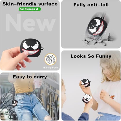Image of New Cute Soft Silicone Case Compatible with Apple AirPods 4 Generation (2024) Full 360 Protection Dust-Proof Shockproof Case Cover with Hook (Cover Only) (Venome)