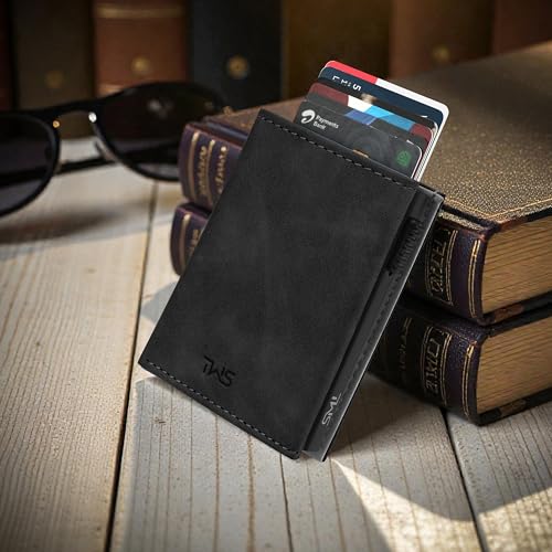 Image of The Wallet Store SlideX Neo RFID-Protected Pop-Up Card Holder Wallet for Men | Minimalist Leather Smart Wallet with Quick Access Ejector | Compact Dual-Color Card Case | Holds 6-10 Cards (Black)