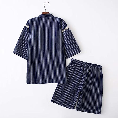 ZEALMAX Men's Kimono Japanese Jinbei Shirt and Pant Cotton Linen Loungewear Lounge Set Spa Bathrobe, Style 4 Random Pattern Multicolor4