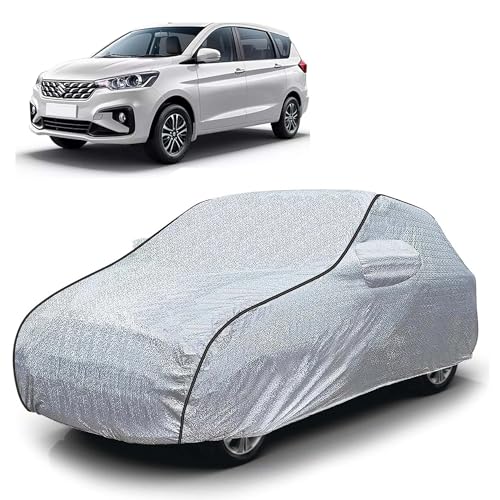 Image of Sulfar 100% Waterproof Car Body Cover Compatible with Mirror for Maruti Suzuki Ertiga (Triple Stitched, Full Bottom Elastic, Magic Silver with Black Piping)