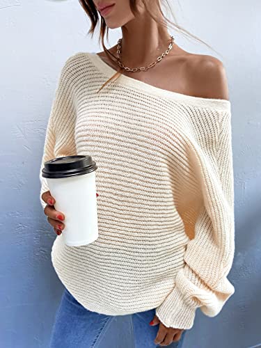 Soly Hux Women'S Off The Shoulder Pullover Sweater Long Sleeve Tie Back Knitted Drop Shoulder Sweater Tops Solid Apricot L thumb #3