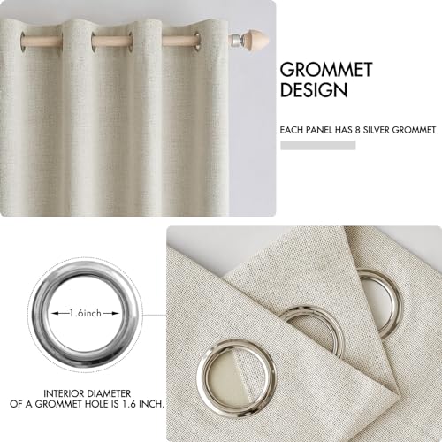 Image of MIULEE 100% Blackout Linen Textured Curtains for Bedroom Solid Thermal Insulated Cream Grommet Room Darkening Curtains & Drapes Luxury Decor for Living Room 52 x 63 Inch (2 Panels)