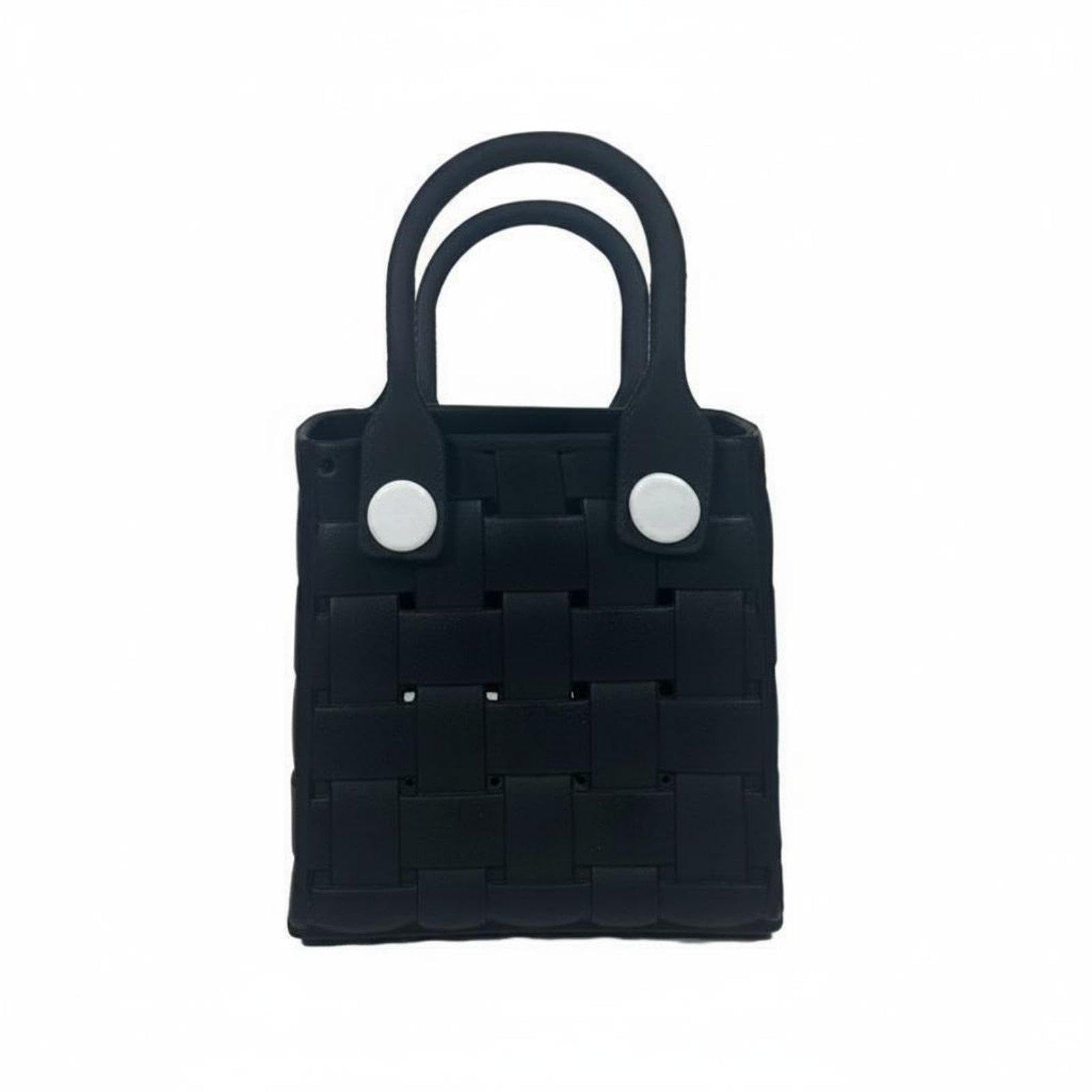 EVA Basket Bag Waterproof Woven Handbag Compact Woven Tote Bag for s, Commuting, Casual Outings, Beach Black-image-29