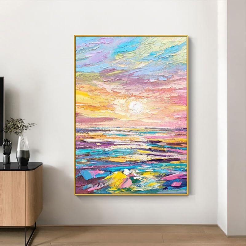 Lever de soleil sur la mer en peinture à l'huile, l'art mural original source de sérénité - 3