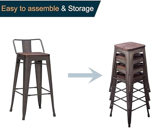 Miniatura 40 de Alunaune Juego de 4 taburetes de bar de metal de 26 pulgadas, taburetes de bar de altura de mostrador negro mate, sillas de barra industriales con