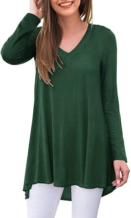 POPYOUNG Womens Long Sleeve Tunic Tops Fall Shirts to Wear with Leggings Loose Fit Dressy V-Neck Blouse M-5XL