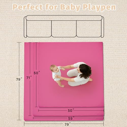 Image of Waterproof Baby Play Mat for Floor Memory Foam 47 * 47 Cushion Playpen Playmat Tummy Time Crawling Mat Nursery Rug Thick Pad Create Soft & Safe Area for Infants,Toddler,Kids,Hot Pink