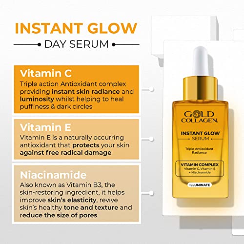 GOLD COLLAGEN Instant Glow, Vitamin C, Vitamin E, Glycerine & Niacinamide Serum Pore Minimizer & Moisturiser Skincare - Image 2