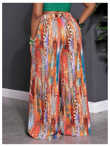 MakeMeChic Women's Plus Size Pants Boho Graphic Print Wide Leg High Waisted Summer Trousers3