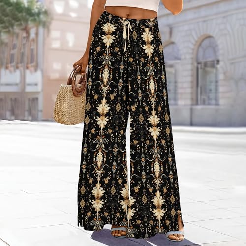 Women's High Waist Drawstring Wide Leg Pants Casual Summer Trend Bohemian Palazzo Pants with Pockets2