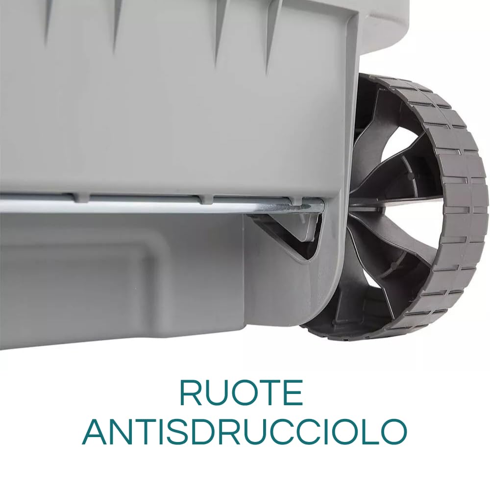 PALUPLUS Bidone Pattumiera con Ruote da 80 Litri, Misura, 45x50x78 cm, Coperchio Chiusura a Clip, Maniglia e Fermasacco a 4 Fissaggi, Secchio per Rifiuti Differenziati -80F-6,7 (Giallo)