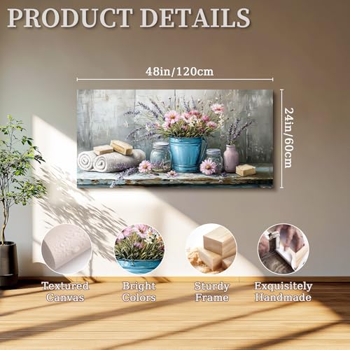 SERIMINO Still Life Flower Wall Art, Vintage Bathroom Large Wall Decor, Rustic Aesthetic Kitchen Pictures, Cottagecore Decorations for Bedroom Dining Room Laundry Room Canvas Art Prints 24"X48"