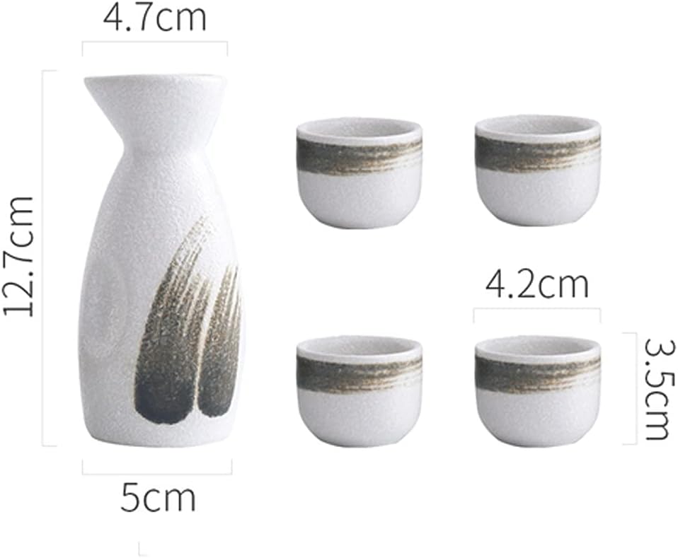 Traditional Sake Set,Wine Pot Set Ceramic Sake Glasses Household Spirits Rice Wine Pot Vodka Wine Set,White,A