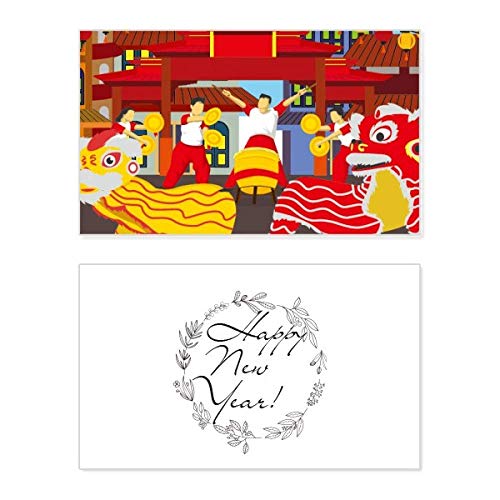 Tarjeta de felicitación de Año Nuevo Lion Dance con mensaje de la ciudad