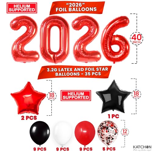 Image of KatchOn, Red and Black Graduation Decorations 2026 - Pack Of 37 | Giant 40 Inch, 2026 Black balloons, Congrats Grad Banner for Graduation Decorations Class of 2026 | 2026 Graduation Party Decorations