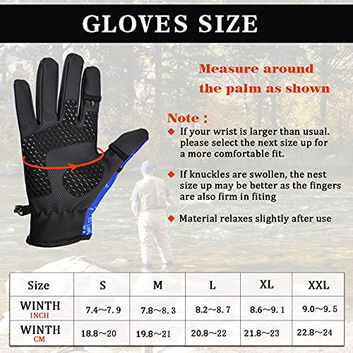 Drasry Touchscreen Fishing Gloves Two-Finger Cut Suitable For 46℉ To 86℉ Neoprene Reinforced Non-Slip Waterproof Gloves For Fly Fishing Photography Hiking Jogging Cycling Walking Blue M #TOP3