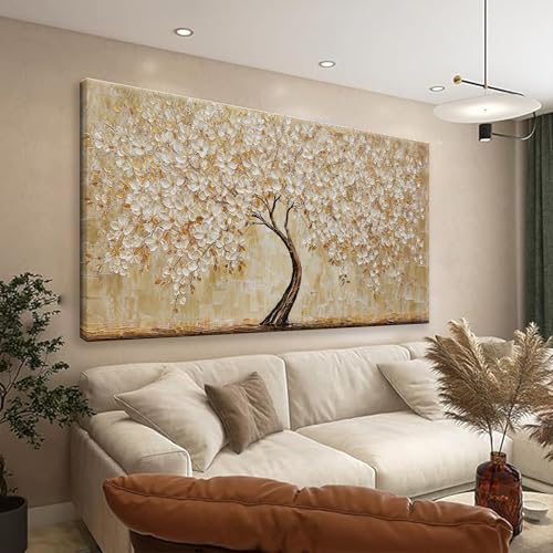 Image of TAIJXAGSG Botanical Wall Art Gold Tree Flower Abstract Wall Decor Modern Canvas Art Wall Decor Print Abstract Paintings Pictures For Bedroom Bathroom Office Home Artwork Can Be Hung Directly 20 inchX 40 inch
