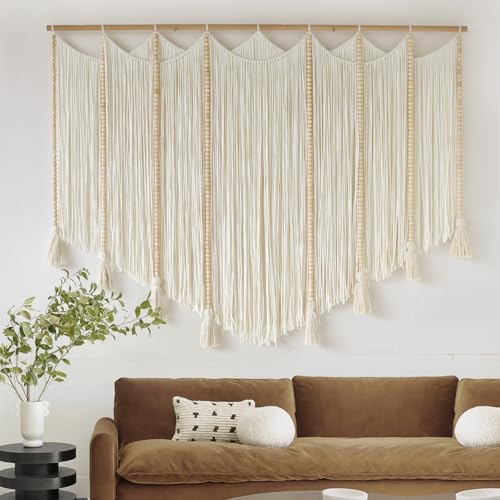 Jakalin Macrame Wall Hanging White Beads Boho Wall Decor for