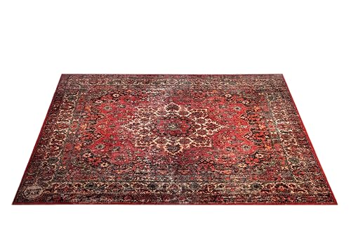 DRUMnBASE Vintage Persian Style Stage Rug, Non Slip Waterproof Rug for Stage or Studio Use to Reduce Vibrations, Original Red, 7.4 FT X 6 FT