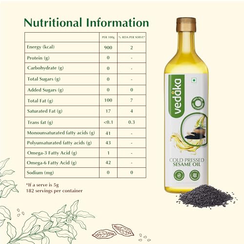 Image of Amazon Brand - Vedaka Cold Pressed Sesame Oil Bottle (1L, Gingelly) (Pack of 3)