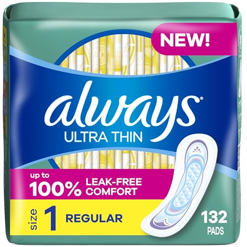 Always Ultra Thin Pads without Wings, Size 1, Regular, 132 Count (3 Packs of 44)