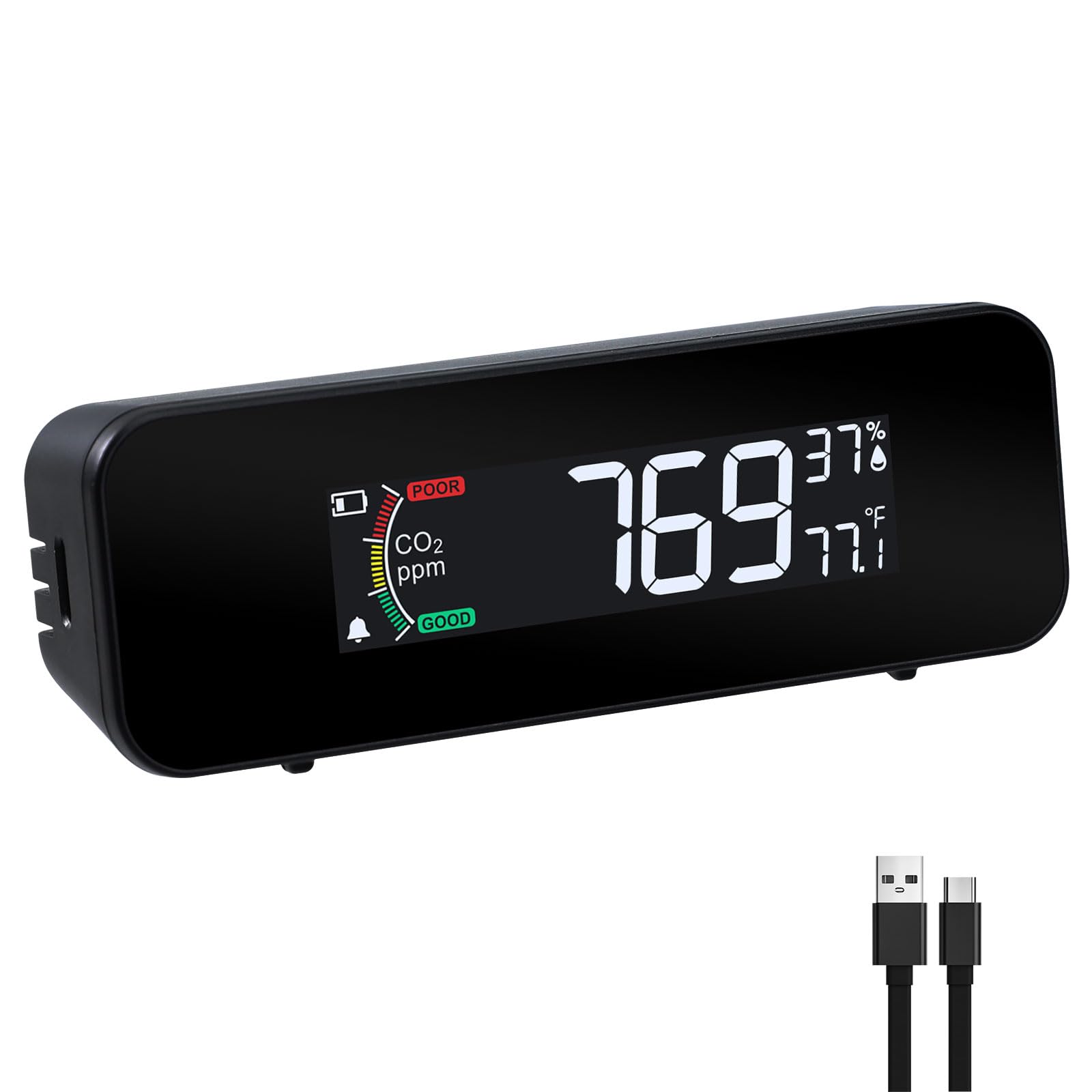 Monitor de CO2 portátil, medidor de CO2, 0 ~ 5000 pppm, detector de dióxido de carbono, mide CO2, temperatura, humedad, calidad del aire, monitor de CO2 con indicador y alarma de zumbador, detector de