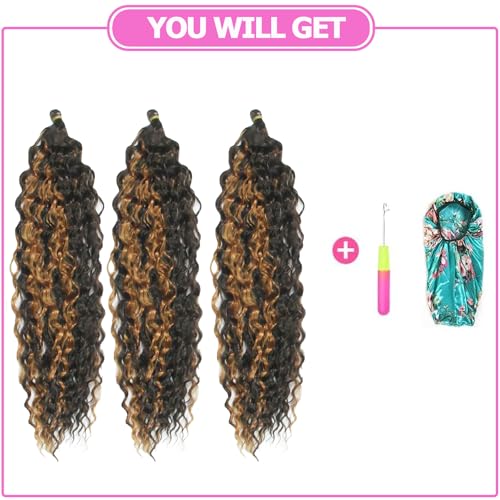 Dsoar Deep Twist Crochet Hair 22 Inch Highlight Deep Wave Curly Braiding Hair 3 Packs Water Wave Synthetic Hair Extensions for Women (4/30#) - Image 4