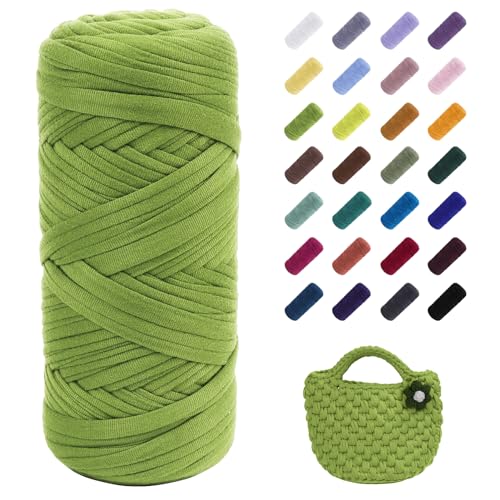 Image of JeogYong T-Shirt Yarn, 200g /196ft Elastic Fabric Cloth Knitting T Shirt Yarn, Fruit Green Thick Crochet Fabric Ribbon for Crocheting Bags /Baskets /Rugs, Home Decor, DIY Crafts