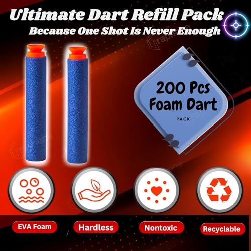 Image of GRAPHENE 200 Pcs Hard Bullets Darts for Toys Guns Sticky Safe Hollow Refill Darts Set Compatible with Hot Fire Nerf N-Strike & Blaze Storm Blaster Strike Elite Gun Target Game for Kids