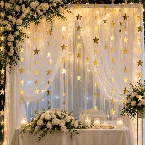 Image of Patelai Glitter Star Garland Banner 2026 Party Decoration Double Side Star Hanging String Streamer Paper Twinkle for Graduation Wedding Birthday (Gold,210 Feet)