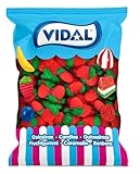 Vidal Golosinas Fresas Silvestres, Caramelo de Goma con Sabor y Forma de Fresa, Colores Verde y Rojo. Bolsa 1.5 Kg