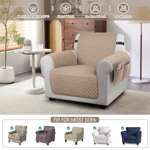 Image of TAOCOCO Sofa Slipcovers 1 Seater,Sofa Settee Covers with Storage Pockets,Non Slip Couch Covers,Washable Sofa Protector for Kids /Dogs /Pets(Brown)