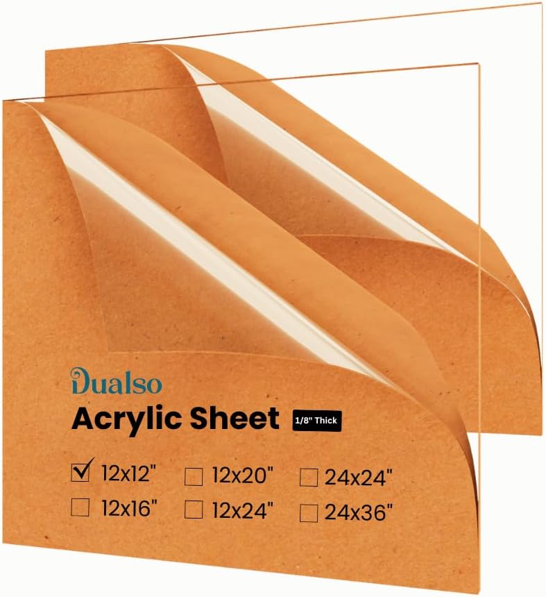 Plexiglass Sheets 1/8" Thick (3mm) Acrylic Sheets - Clear Acrylic, 12" x 12" - Cast Plexiglass Sheet for Signs, DIY Projects (2 Pack)