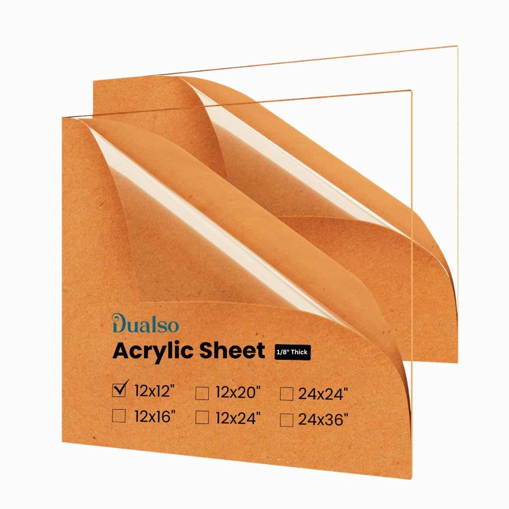 Plexiglass Sheets 1/8" Thick (3mm) Acrylic Sheets - Clear Acrylic, 12" x 12" - Cast Plexiglass Sheet for Signs, DIY Projects (2 Pack)